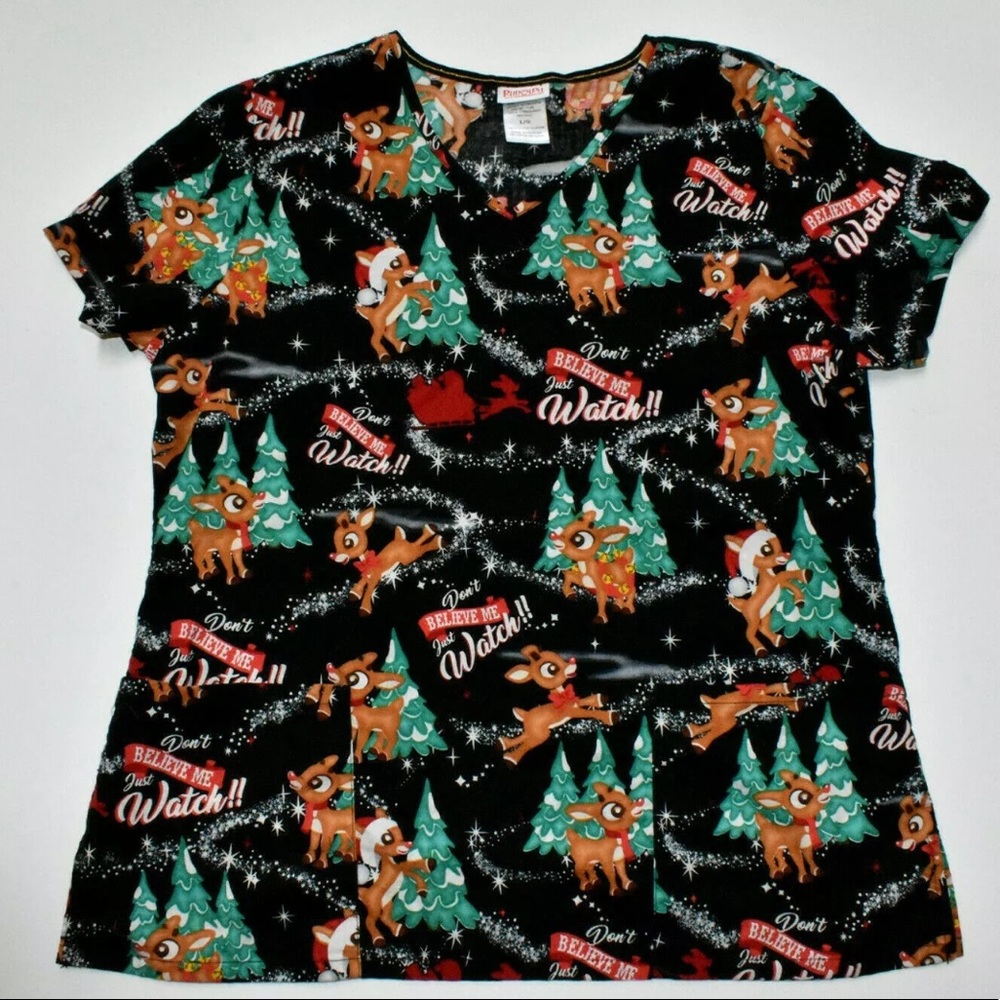 NWT Rudolph the Red Nose Reindeer 2 pocket scrub